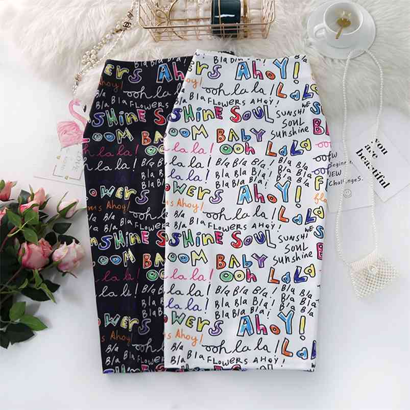 

Women's Pencil Skirts letters Printed Graphic Summer Autumn High Waist Slit Tube faldas Woman Stretch Skirt Female GD503 210721, P10