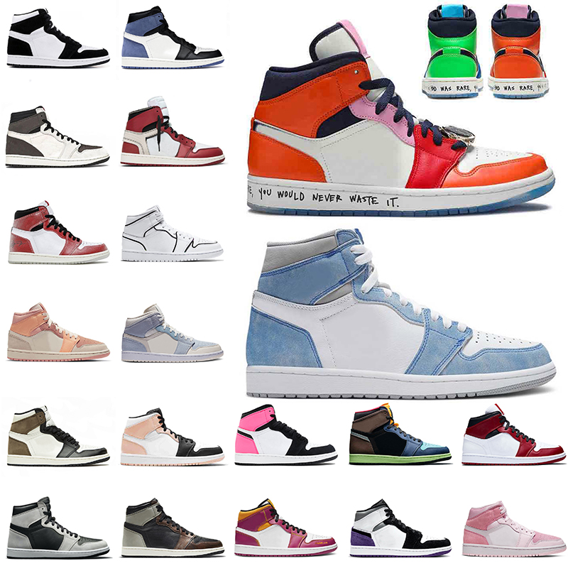 

2021 Fashion With Box JUMPMAN 1 1s Women Mens Basketball Shoes Newest High OG Hyper Royal Patina Mid Barely Orange Fearles Shadow 2.0 Twist Trainers Sneakers Sports, B42 olive 36-45