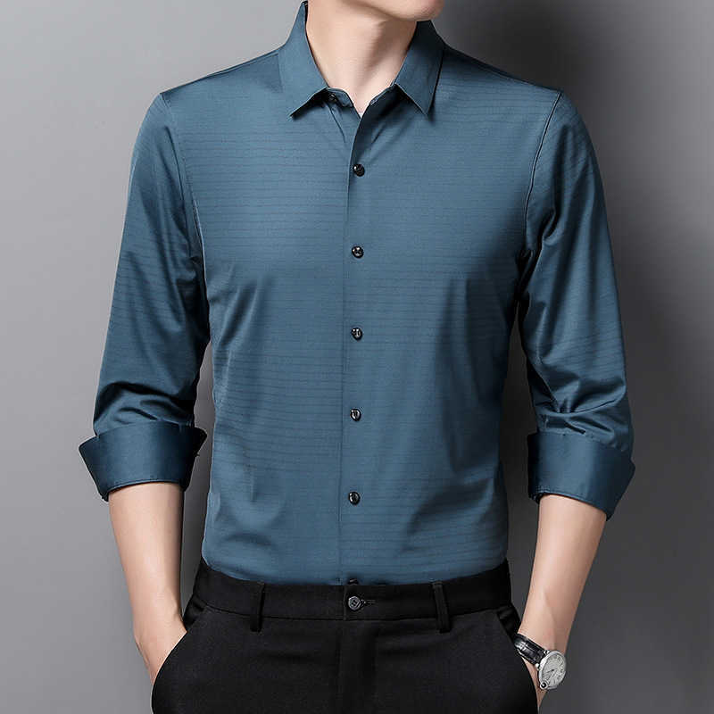

2021 spring and autumn new men's long sleeved shirt middle-aged business casual solid color Top Men's thin shirt, White;black
