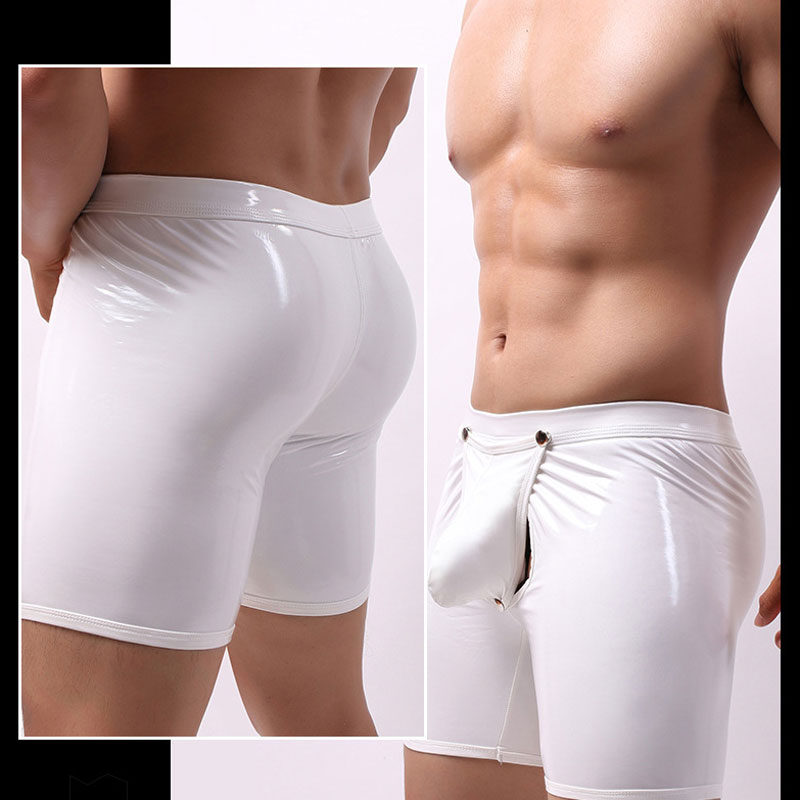 

Sexy Men Plus Size Erotic Jockstrap Bandage Short Faux Leather Panties Hollow Out Open U Convex Pouch Pants Gay Wear F20, Black;white