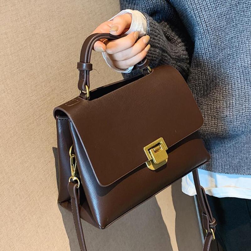 

Evening Bags Vintage Pure Color Tote Bag Fashion Quality PU Leather Women's Designer Handbag High Capacity Shoulder Messenger, Style 4 black