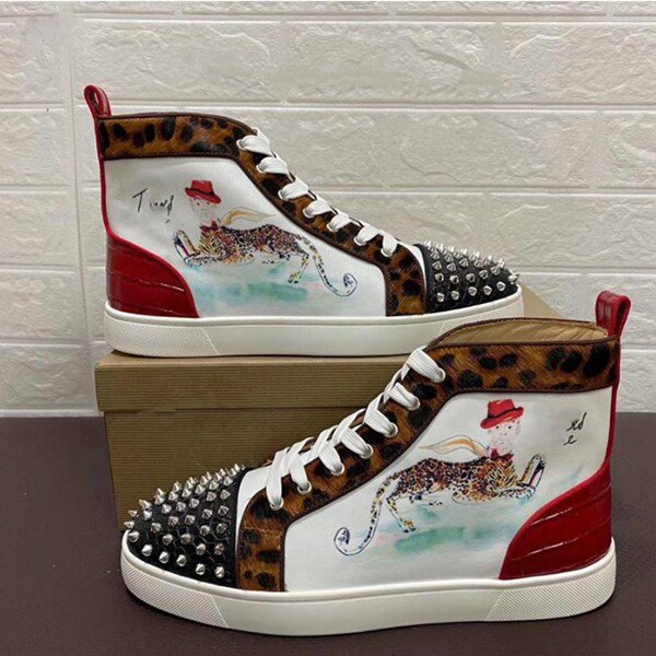 

G shoes 2021 Men Women Casual Shoes Bottom Studded Spikes Fashion Platform Insider Sneakers Black Red White Silver Leather High Boots Size35-46 mjjjj002