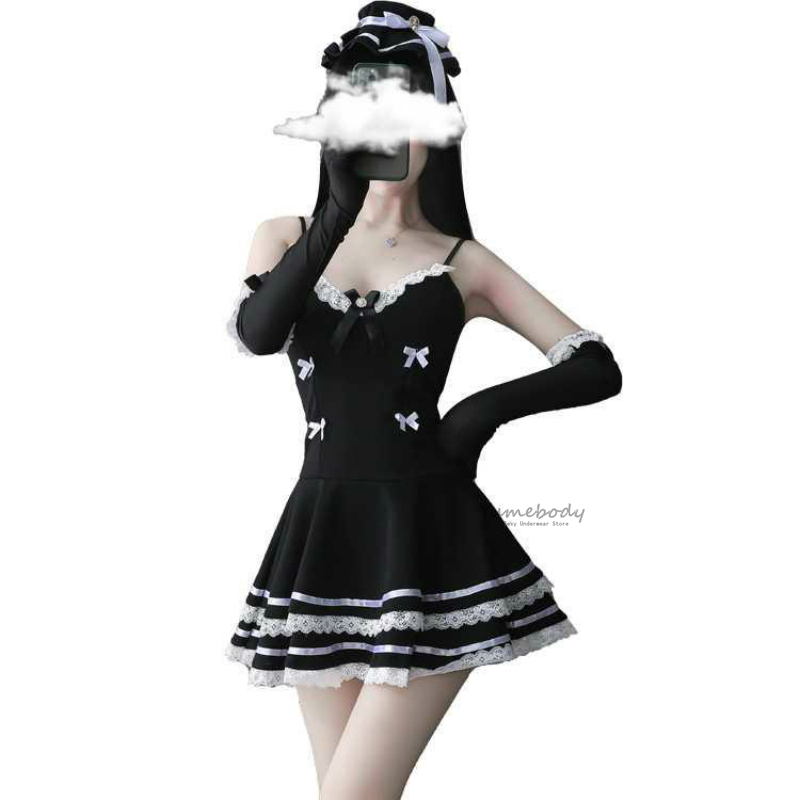 

Anime Sexy ingerie Maid Cospay Game Uniform Cute Princess Nightdress Temptation Sexy Demon Haoween Costumes with Goves, Black
