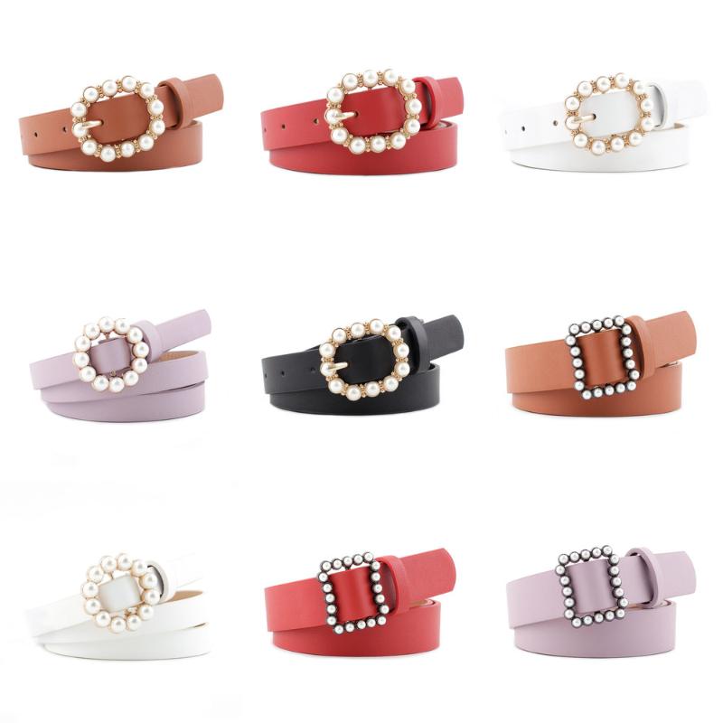 

Belts Women Punk Rhinestones Buckle Casual PU Leather Black Red Belt Women's Waist Band Jeans Trousers Waistband, Black;brown