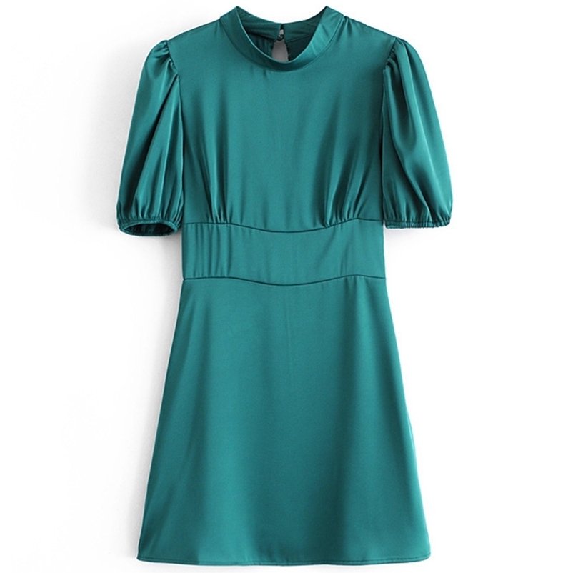 

Summer Mini Dress Women Puff Sleeve O-neck Elegant Fashion Streetwear Female Soft Casual Size L 210524, As the photo