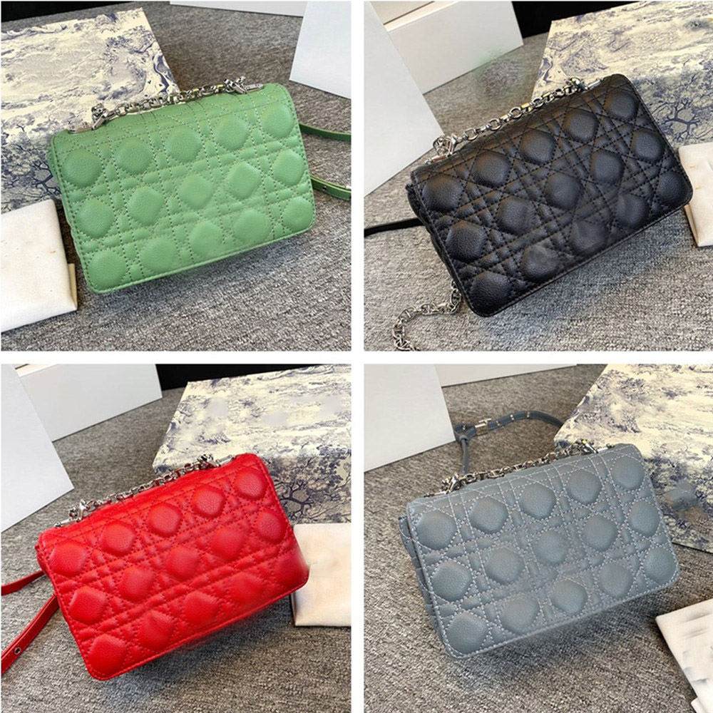 

Fashion Shoulder Bag Silver buckle decoration top Lozenge leather material high quality With box package England and American Luxury design style