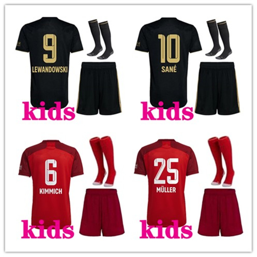 

kids 2021 2022 football kits LEWANDOWSKI Soccer jersey 21/22 KIMMICH THIAGO SANE Kid footbal kit, 21/22 away