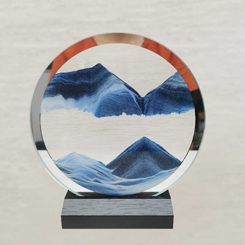 

16cm Moving Sand Art Picture Silver Frame Round Glass 3D Deep Sea Sandscape In Motion Display Flowing Sand Frame H0922