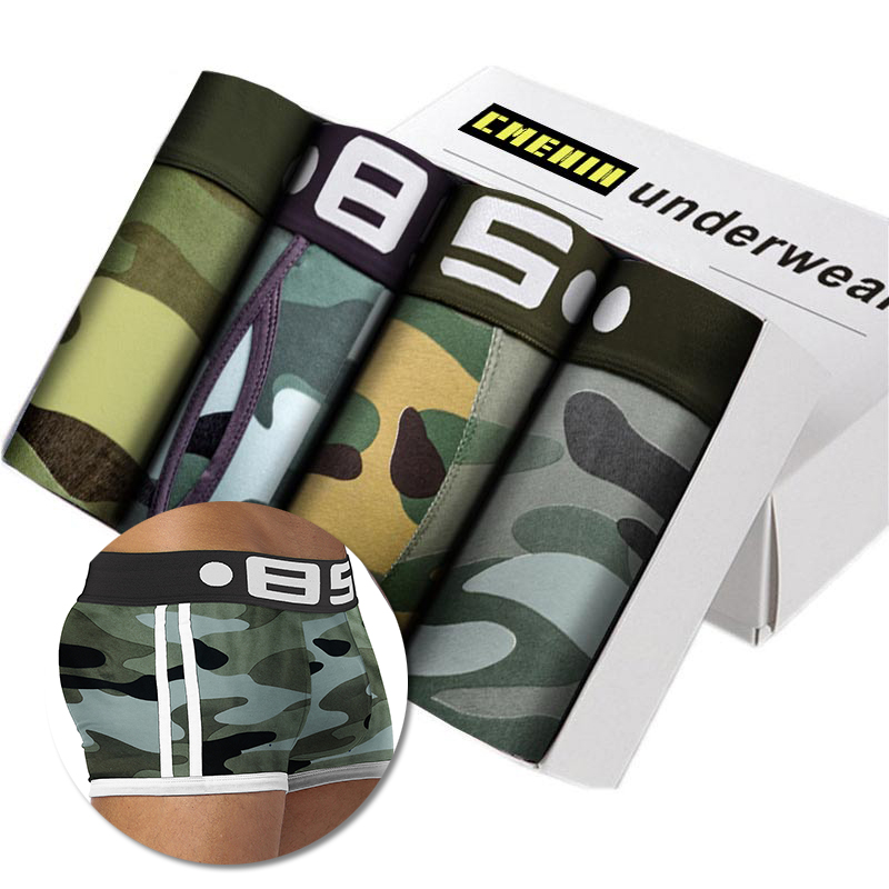 

4Pcs Lot Men Boxer Underwear Cotton Soft Cueca Male Panties Sexy Slip Cueca Man Undrewear Camouflage Male Boxershorts Men, (4)cm007-multi