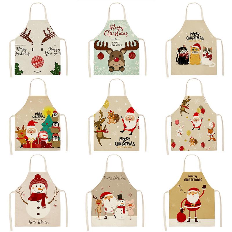 

Santa Claus Snowman Deer Pattern Cleaning Aprons 53*65cm Home Cooking Kitchen Cook Wear Pinafore Cotton Linen Adult Bibs 46383