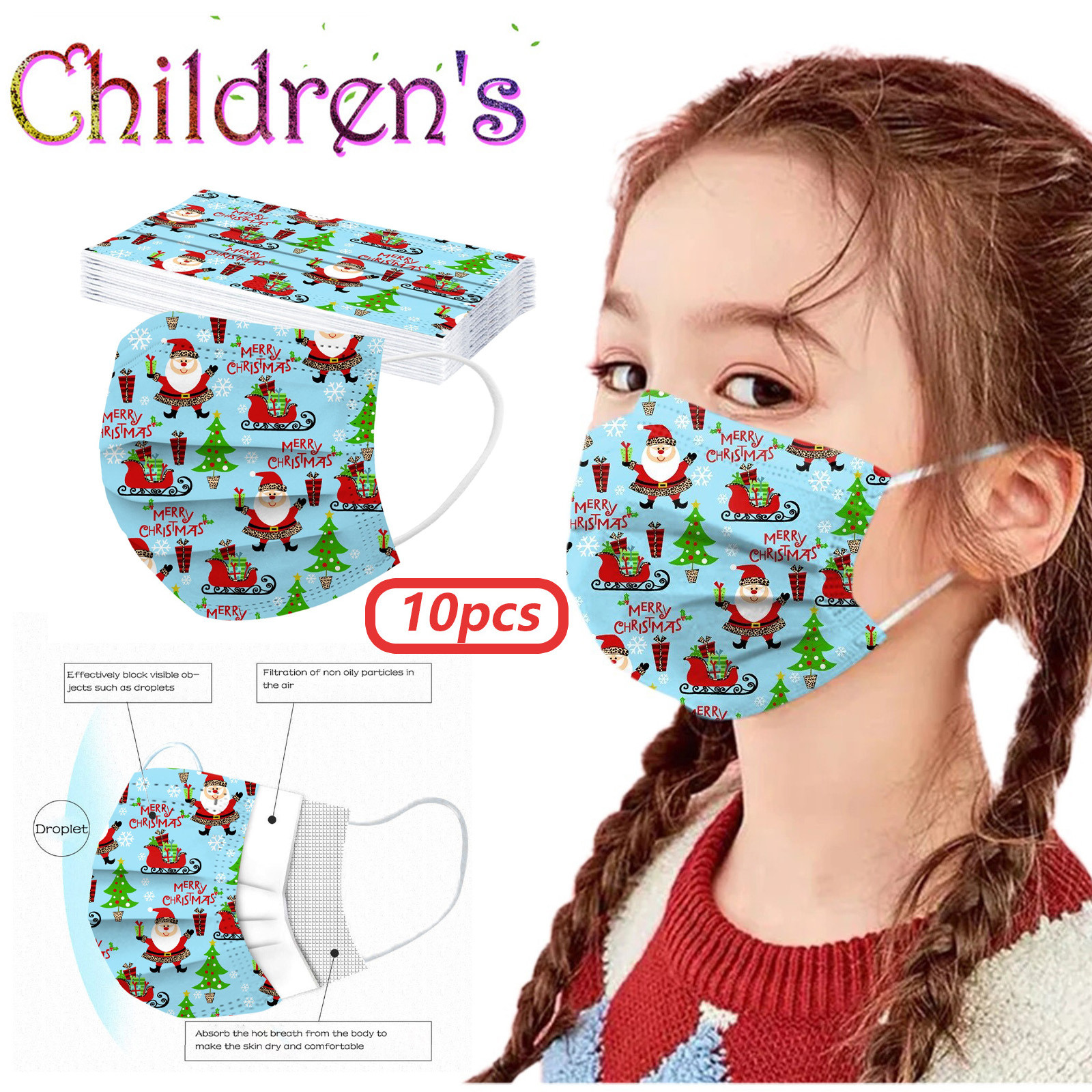 

10pcs/Set Christmas Mask Disposable 3ply Ear Loop Christmas Print Mascarillas Cosplay Anime Squid Halloween Game Mask newest