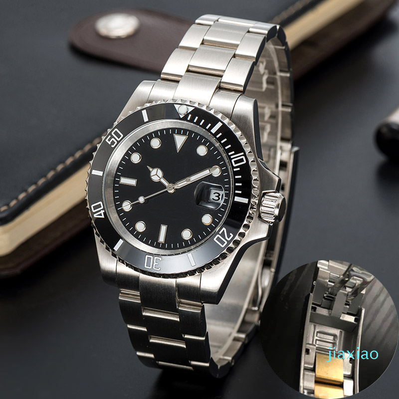 

mens automatic mechanical ceramics watches 41mm full stainless steel Gliding clasp Swim wristwatches sapphire luminous watch montre de luxe, Black