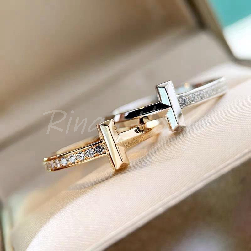 

Fashion 18K Couple love t type stones rings jewelry Luxury Brand Designer Gifts for Women Girls with original box TT0023, Silver