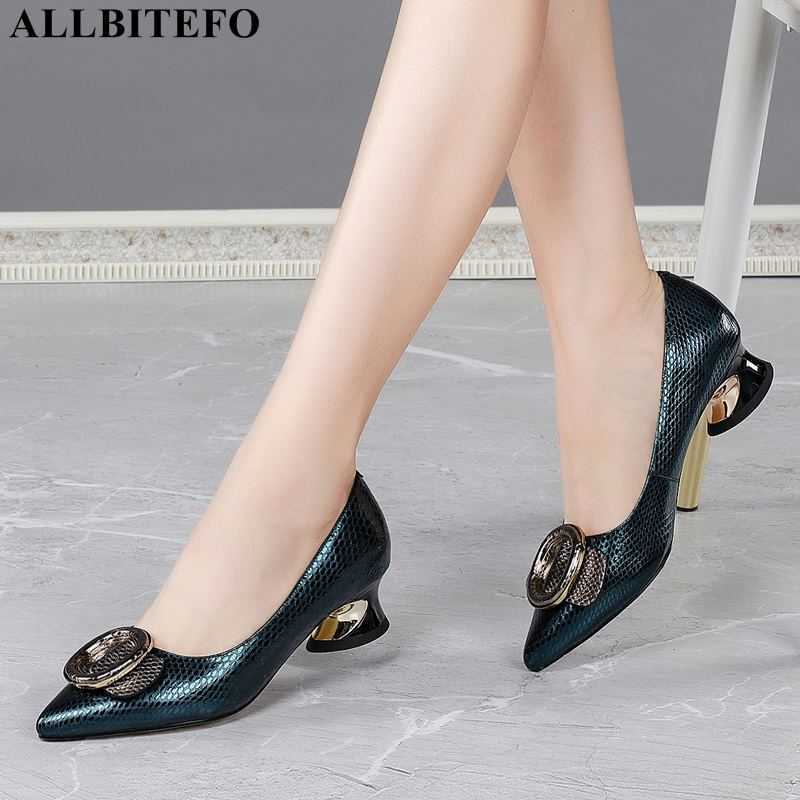 

ALLBITEFO thick heels genuine leather brand high heels office ladies shoes spring/autumn office ladies shoes women heels 210611, As picture