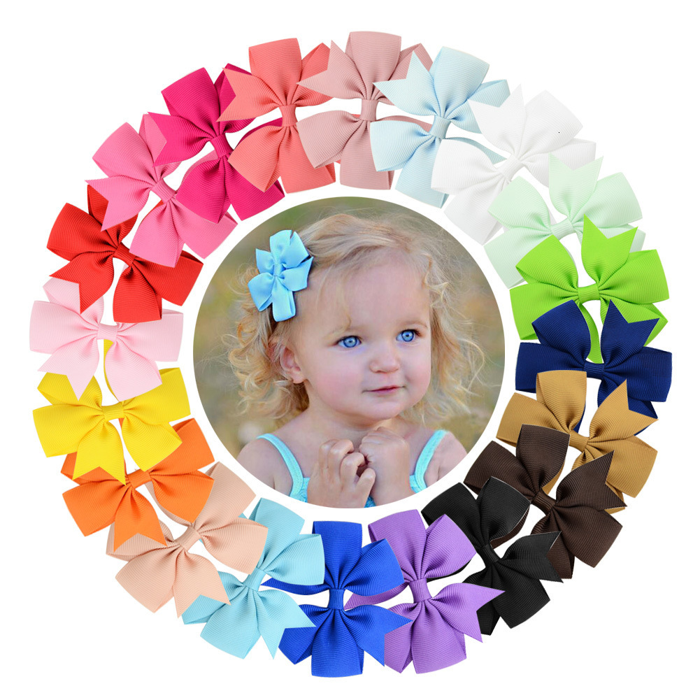 

Hair Accessories Baby Girls Bow Barrettes pins 3inch Grosgrain Ribbon Bows With Alligator clipper Childrens Kids Boutique Barrette Clips QHGF, 20 colors