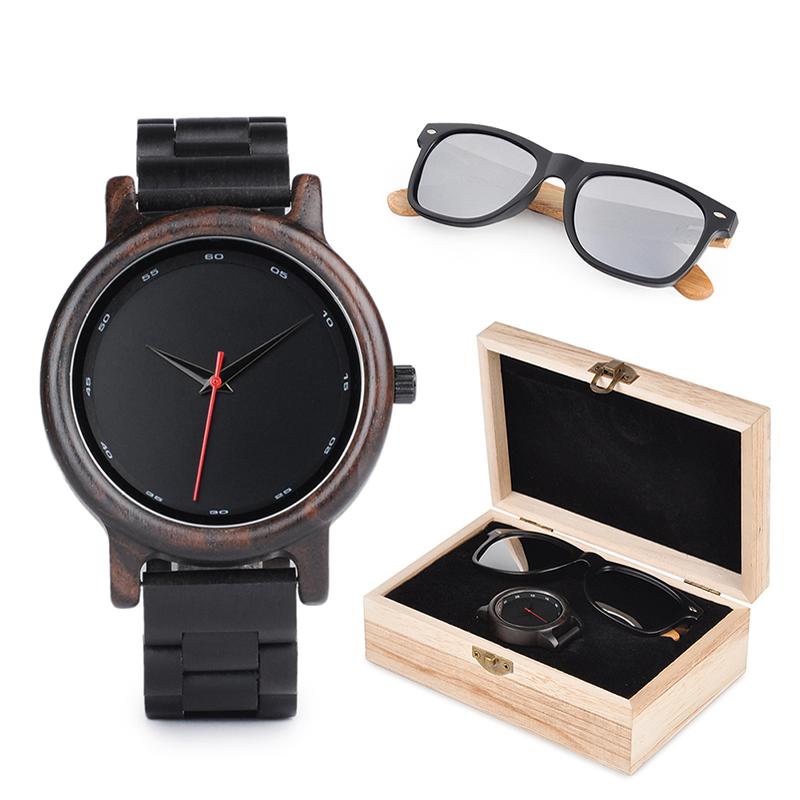 

Wristwatches Men's Watch BOBO BIR Wood Sunglasses Handmade Wooden Watches Luxury Quartz Handsome Gifts Dropship Reloj Hombre, P10-cg004g