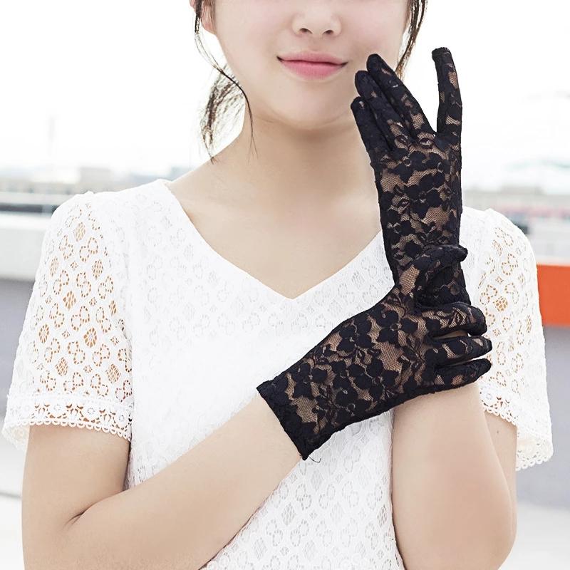 

Five Fingers Gloves Summer Lace Mesh Drivng Women Lady Sexy Dressy Short Dance Glove Black Pink Red Sunscreen Full Finger Mittens Accessorie