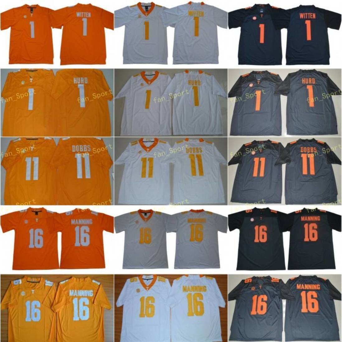 

NCAA Tennessee Volunteers 16 Peyton Manning Jersey Men Jason Witten 1 Jalen Hurd 11 Joshua Dobbs College SEC Men Stitched Orange Gray White, As