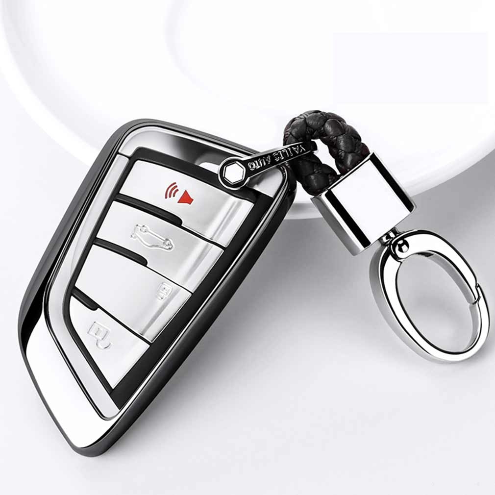 

Electroplating TPU Single-shell Car Key Case with Key Ring for BMW X5 X6