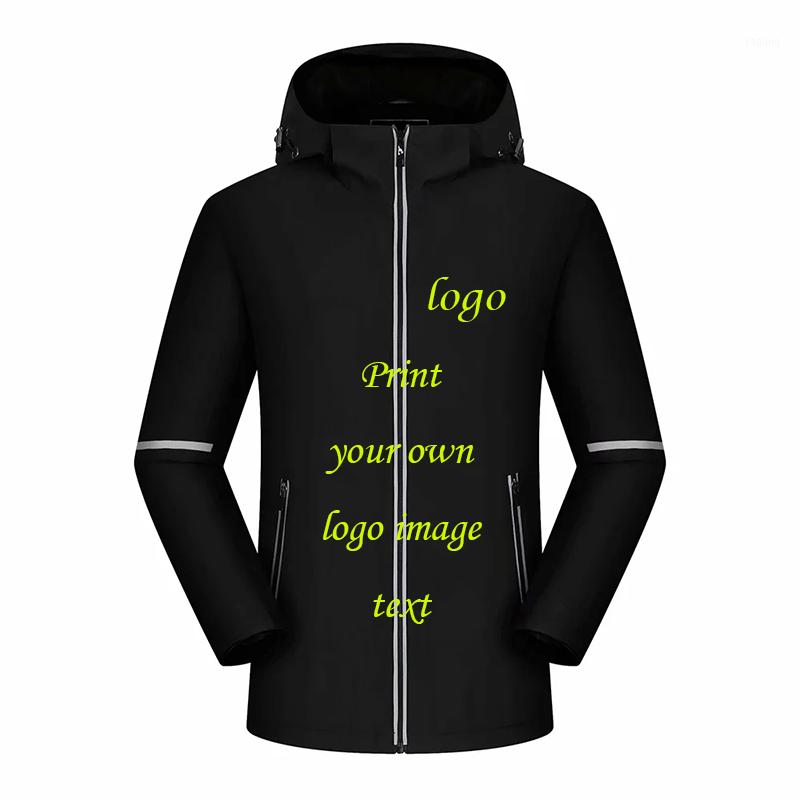 

Men's Jackets Custom Logo Outdoor Jacket Men And Women Plush Reflective Windbreaker Printed Picture Text Work, Black