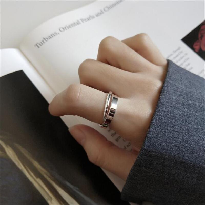 

Cluster Rings YIKUF88 S925 Korean Sterling Silver Ring INS Wind Simple Double Cross Buckle For Women Accessories, Golden;silver
