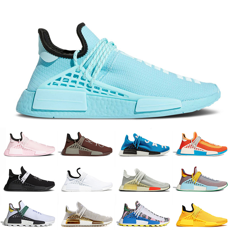 

Hotselling 2021 PW Pharrell Williams Running Sports Shoes Mens Women Human Race NMD Aqua Blue Yellow Metallic Gold Black Nerd Trainers Sneakers 36-47, D45 inspiration core black
