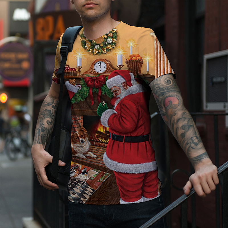 

Men's Santa cute pet print pattern 3D printing fashion Christmas short sleeve breathable daily street shooting party travel vacation, White;black