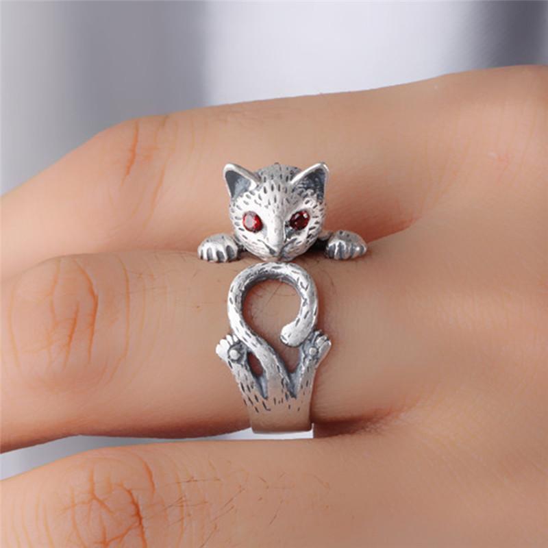 

Fashion Jewelry Gift Est Vintage Punk Kitty Wedding Ring Boho Chic Knuckle Animal Cat Rings For Women Men