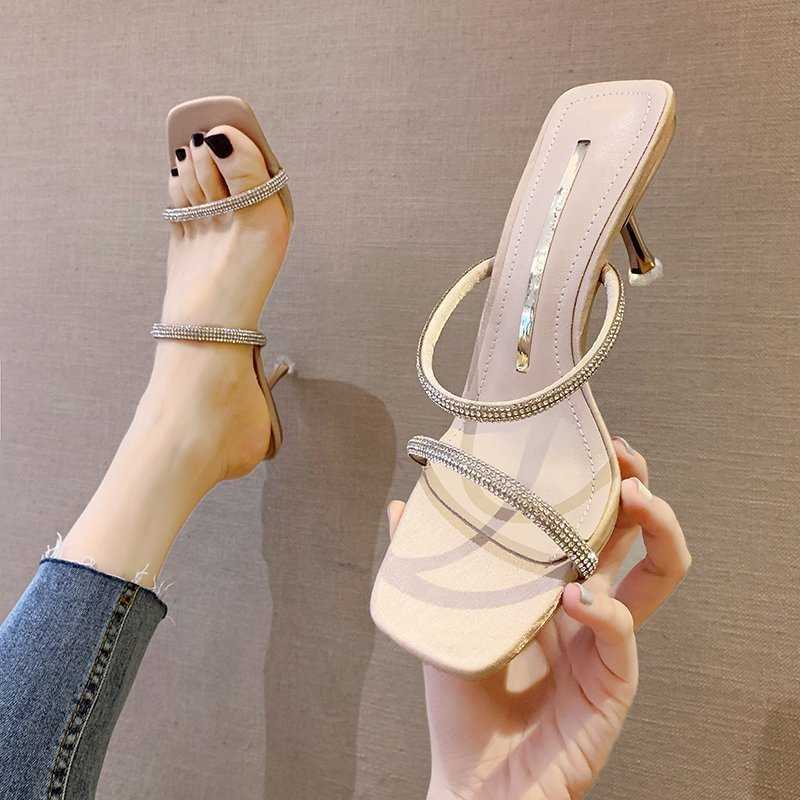 

Classic luxury Designer High Heels With s Slipper Women Summer Party Shoes Woman Stilettos Fashion Elegant Women's Slippers Sandals TopSelling, Black