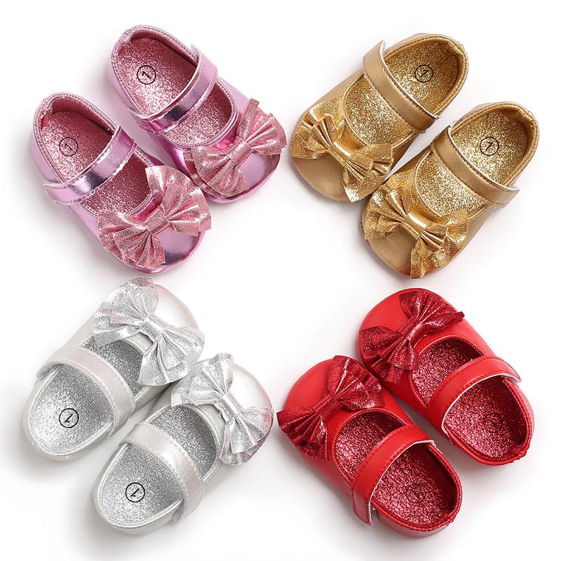 

First Walkers Spring And Autumn Soft Sole Flat ShoesCute Bow Knot Solid Color Bright Face 0-18 Months Baby Dress Princess Shoes Toddler