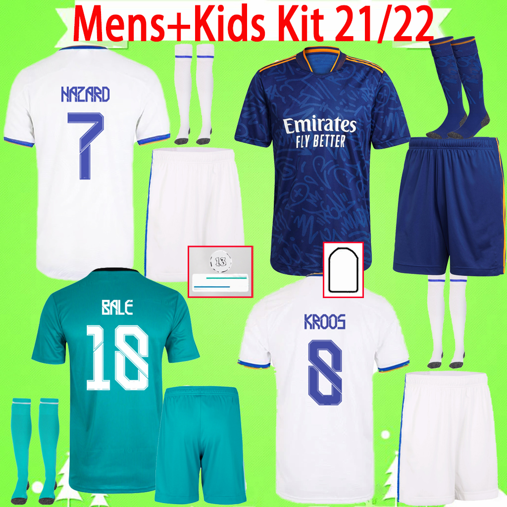

Mens + Kids Kit with socks Real Madrid soccer jerseys 2021 2022 boys sets football shirts child Adult suit 21 22 home away third fourth BENZEMA HAZARD CAMAVINGA ALABA, 2021/2022 soccer kit