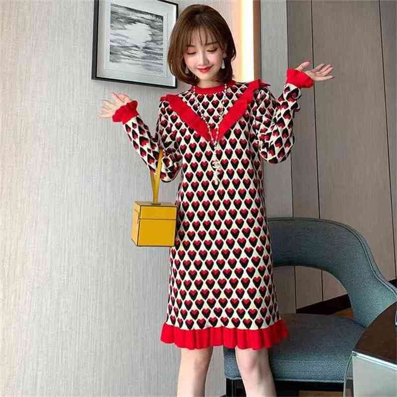 

Fashion women's dresses autumn and winter fashion loose knit with lotus leaf fungus 210520, The picture color