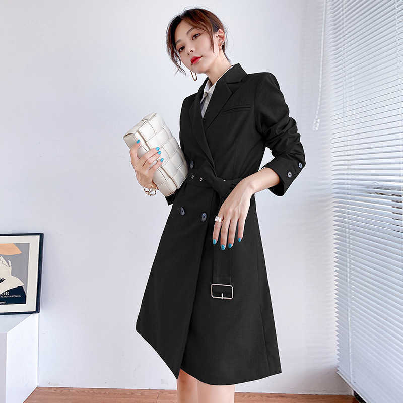 

Ladies High Quality Plus Size Women's Temperament Slim Long Jacket Small Suit Casual Long-sleeved Blazer Female Office Coat 210527, Black