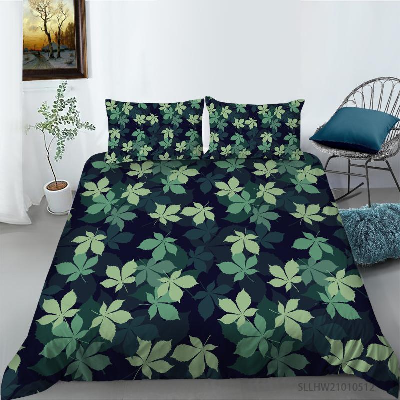 

Bedding Sets Fashion Green Leaf Printing Set Duvet Cover With Pillowcases Twin  King Sizes 2/3pcs Home Textiles