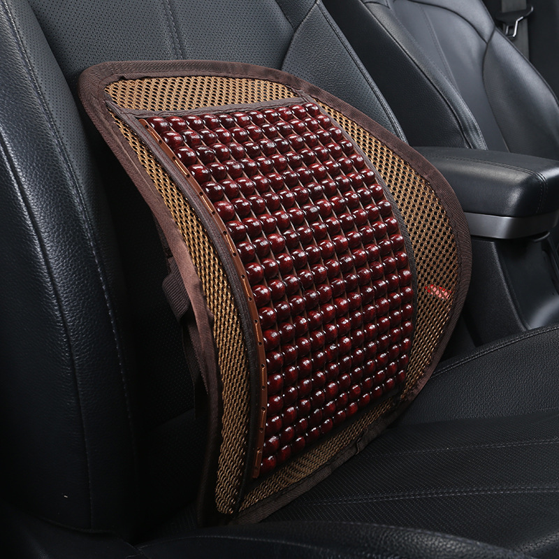 Car Seat Cushion Waist Protection Back Massage Lumbar Summer Mesh Wooden Bead Breathable Support Cushion Pad Car Accessories-image-747801813