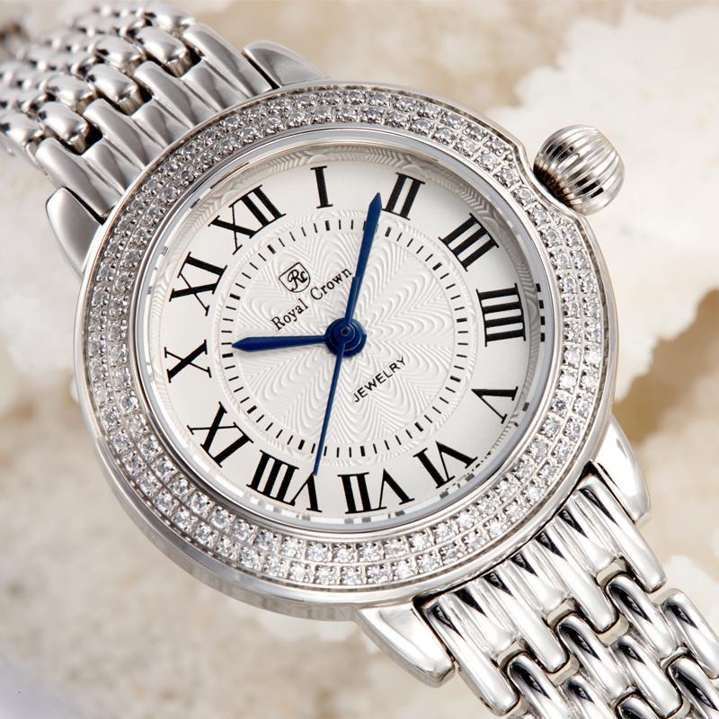 

WOMEN'S WATCH RONDA MOV'T ALL STAINLESS STEEL BRACELET LADY HOUR GIRL'S GIFT RETRO CLOCK ROYAL CROWN Wristwatches, Silver