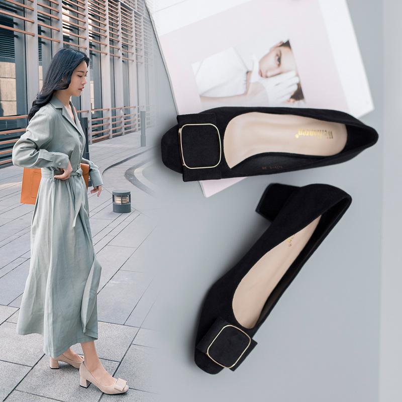 

Dress Shoes Plus Size Square Metal Buckle Pumps Woman Mary Janes Shallow Slip On Talons Hauts Toe Thick High Heels Women 2021, Beige