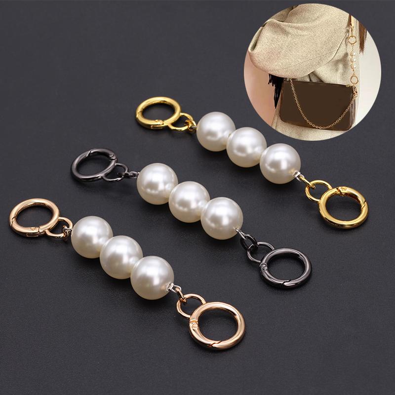 

Brand Pearl Strap For Bags Handbag Accessories Purse Belt Handles Cute Bead Chain Tote Women Parts Silver/Gold /Black Clasp Bag &