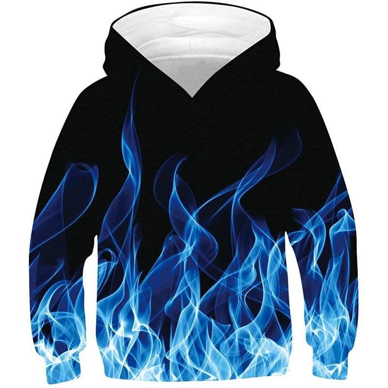 

Ghost fire smoke pattern comfortable men and women novelty hoodie 3D printing pullover hooded sweater with pocket 100-160, Black