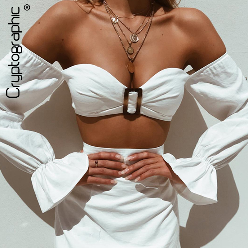 

Sexy Off Shoulder Two Piece Sets Women Outfits Fashion Club Matching Set Flare Sleeve Crop Top and Skirt Set Solidhigh quality, Red