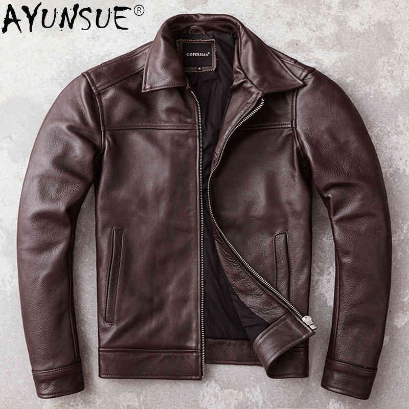 

ayunsue 2020 new men clothing men's genuine cowhide leather et 5xl short casual autumn coat mens ropa de hombre lxr372, Black