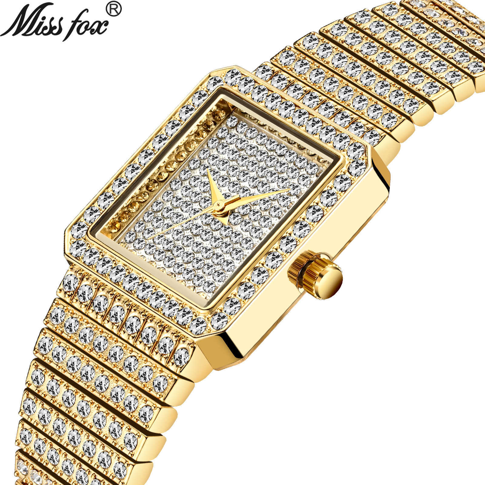 

Miss Fox new fashion watch Korean square leisure trend diamond inlaid men's and women's Quartz Watch, Silver 2689