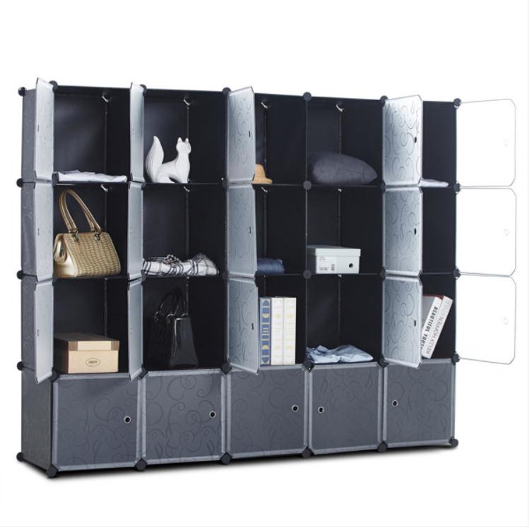 

2022 Shoe Holders Storage Boxes Cube Organizer with Doors 20 Cubes Portable Closet Wardrobe Armoire DIY Modular Cabinet Shelves for Clothes Books Shoes Toys