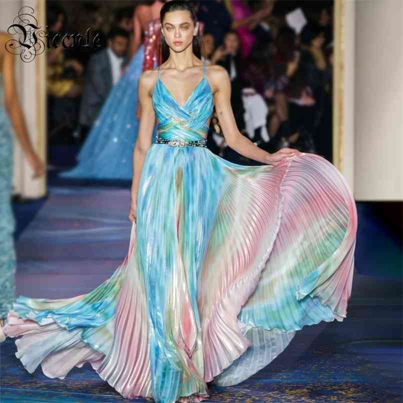 

Chic Draped Striped Satin Spagghetti Strap V Neck Backless Celebrity Party Slip Dress 210520, Sky blue