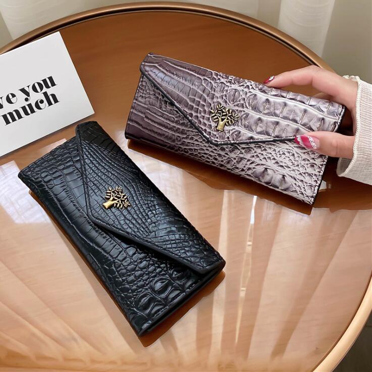 

wholesale brand women bag flip - stitch leather wallet retro multifunctional minimalist leathers long wallets fashion multi-card cardbag, Black2(boutique box)