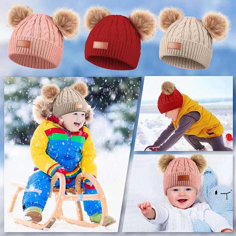 

Caps & Hats TODDLER DOUBLE Pom Hat Children's Cute Knitted, Yellow