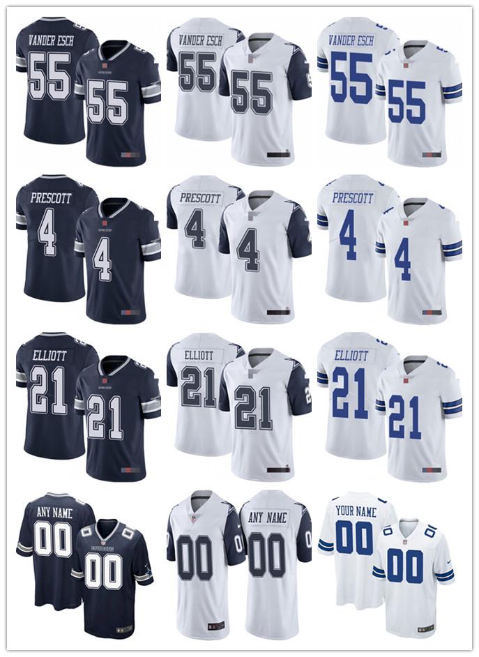 

Mens Womens Youth DallasCowboys21 Ezekiel Elliott 4 Dak Prescott 55 Leighton Vander Esch White Navy Custom Football Jerseys, Colour