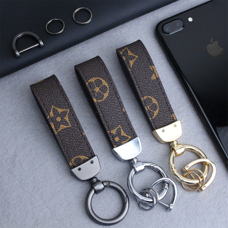 Hottest Flower Print Car Keychain Fashion PU Leather Key Chain Keyring with Metal Horseshoe Buckle for Woman Man Creative Keychains-image-717759465