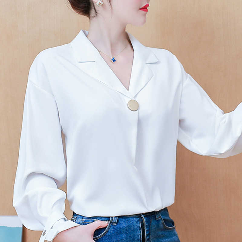 

Womens Tops And Blouses V-neck Chiffon White Blouse Shirt Women Clothes Fashion Woman Blouses Long Sleeve Blouse Women C743 210602