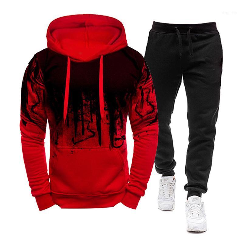 

Running Sets 2021 Tracksuit Men Two Piece Set Sportswear Pullover Hoodies + Long Pants Casual Sweatshirt Mens Clothing Outfis Male Size S-4X, Black;blue